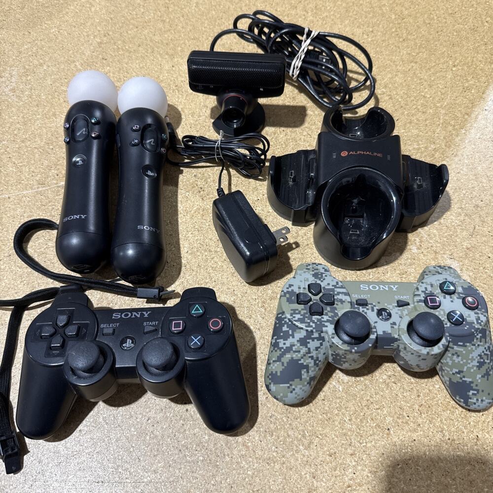 Sony PlayStation DualShock 3 Wireless Controllers + Quad Charger + Move + Camera